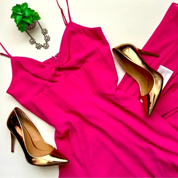 Dress the Population Cambria Pink Tie Bodice Gown  Knot Front Maxi Dress L NWT - Picture 2 of 16